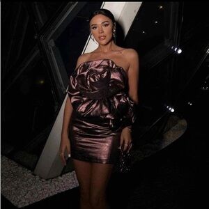 Zara Bloggers Fave Metallic Voluminous Flower Strapless Mini Dress Size Small